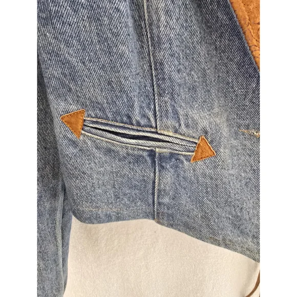 Frontier Vtg Denim Leather Cropped 1 Button Western Jacket. Ladies Size Large - Picture 6 of 15